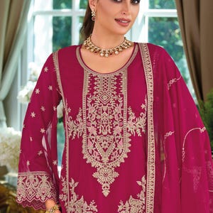 Pink Readymade Suit Indian Ethnic Plazzo Kurta Dupatta Heavy Salwar Kameez Pakistani Eid Designer Plus size Suit Silk  3 Piece Kurti Set