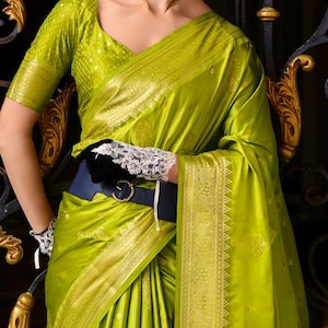 Green Silk Saree with Blouse for Women Wedding, Festive, Party Wear, Traditional, Indian, Designer Saree,Green Sari