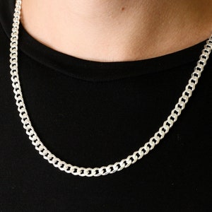 6 mm キューバンリンクチェーン ソリッド 925 スターリングシルバー メンズネックレス、男性へのギフト、チョーカー、メンズファッション