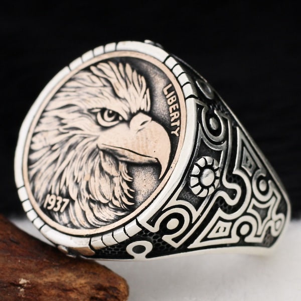 Liberty 1937 American Eagle Coin Solid 925 Sterling Silver Men's Ring Handmade Jewelry Gift For Him About Men Gift Ideas Free Shipping