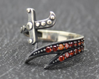 Ali's Zulfiqar Schwert, massiver 925 Sterling Silber Herrenring, Islamischer Schwertring, türkischer Ring, Allahs Löwe Ali Ring