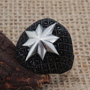 North Star Figure Black Micro Zircons Solid 925 Sterling Silver Men&#39;s Ring Handmade Gift For Him About Men Gift Idea
