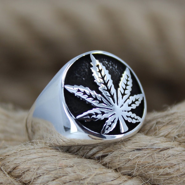 Marijuana Leaf Figure Solid 925 Sterling Silver Men's Ring, Cannabis Ring, Handmade Gift For Him About Men Gift Idea