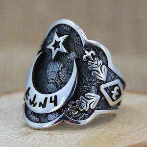Crescent Star Thumb Ring Solid 925 Sterling Silver Men&#39;s Ring  Dirilis Ertugrul Ring Gokturk Archer Bowman Ring