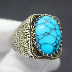 Turkish Oval Turquoise Stone Solid 925 Sterling Silver Men&#39;s Ring Handmade Gift For Him About Men Gift Idea