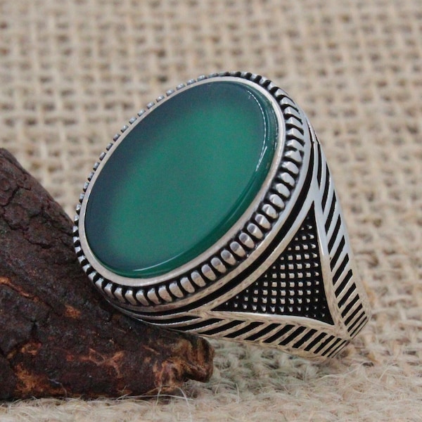 Mens Green Stone Ring Etsy