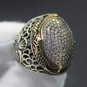 White Micro Zircons Solid 925 Sterling Silver Men&#39;s Ring With Vav Design Handmade Gift For Him About Men Gift Ideas Free Shipping