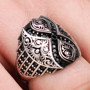 Infinity Design Black Micro Zircons Solid 925 Sterling Silver Men&#39;s Ring Handmade Jewelry Gift For Him About Men Gift Idea