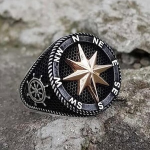 Solide 925 Sterling Silber Anker Sailor Kompass Ruder Herrenring handgemachtes Geschenk für ihn über Männer Geschenkideen Kostenloser Versand