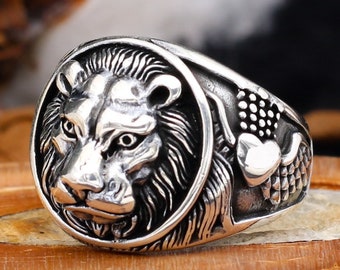 Anello Uomo Turco In Argento 925 | Inciso Figura Leone, Tutte Le Misure USA - Foto 1