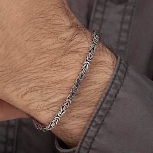 4mm Solid 925 Sterling Silver King Byzantine Men&#39;s Square Chain Bracelet, Jewelry For Men, Gift For Him, Men&#39;s Fashion