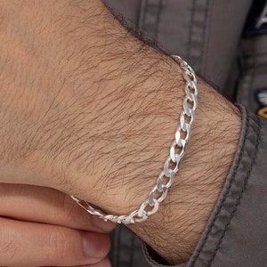 6mm Solid 925 Sterling Silver Flat Cuban Link Bracelet de la chaîne homme, Bijoux pour hommes, Cadeau pour lui, Mode Homme