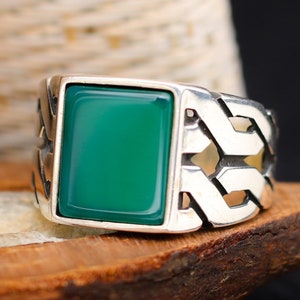 Green Agate Stone Knitting Design Solid 925 Sterling Silver Men&#39;s Ring Handmade Gift For Him About Men Gift Ideas Free Shipping