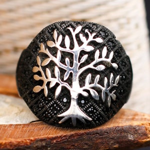 Tree of Life Figure Black Micro Zircons Solid 925 Sterling Silver Men&#39;s Ring Handmade Gift For Him About Men Gift Ideas Free Shipping