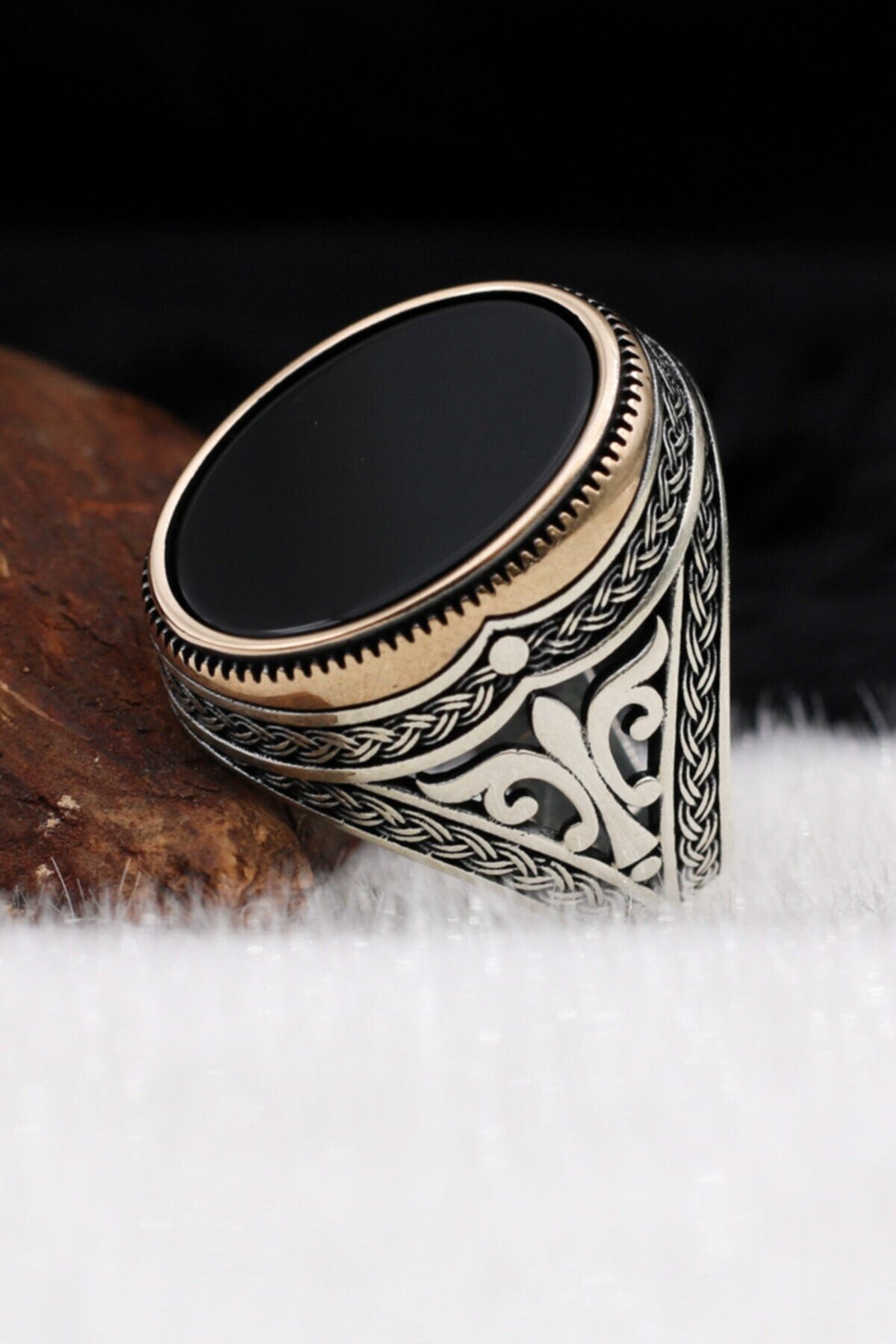Onyx Oval Flat Stone Solid 925 Sterling Silver Men's Ring Handmade