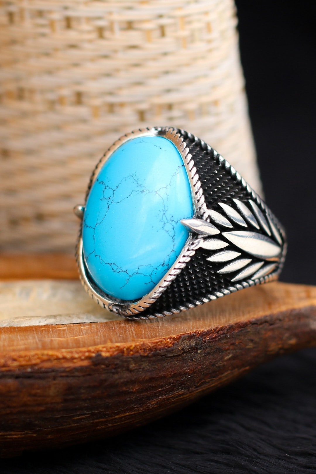Turkish Turquoise Stone Solid 925 Sterling Silver Men's Ring Handmade ...
