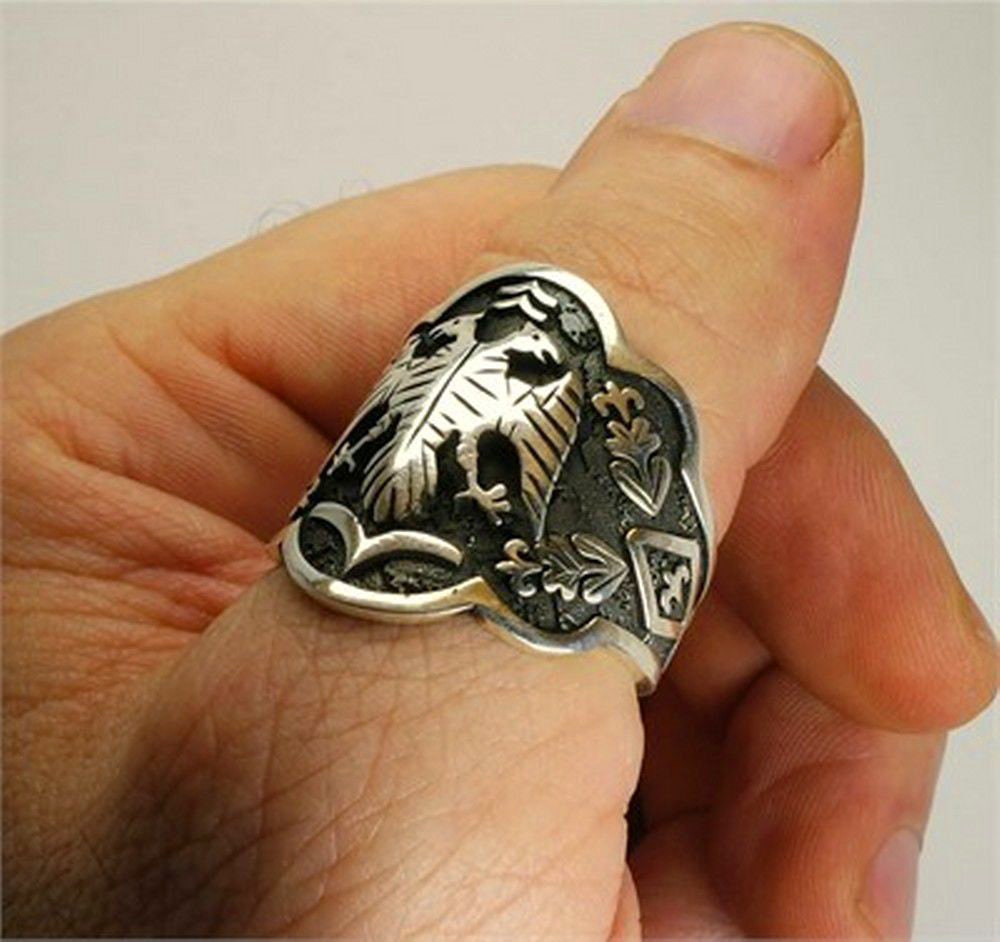 Solid 925 Sterling Silver Double Headed Eagle Archer Thumb Ring - Dirilis Ertugrul Inspired, Men's Turkish Jewelry - View #3