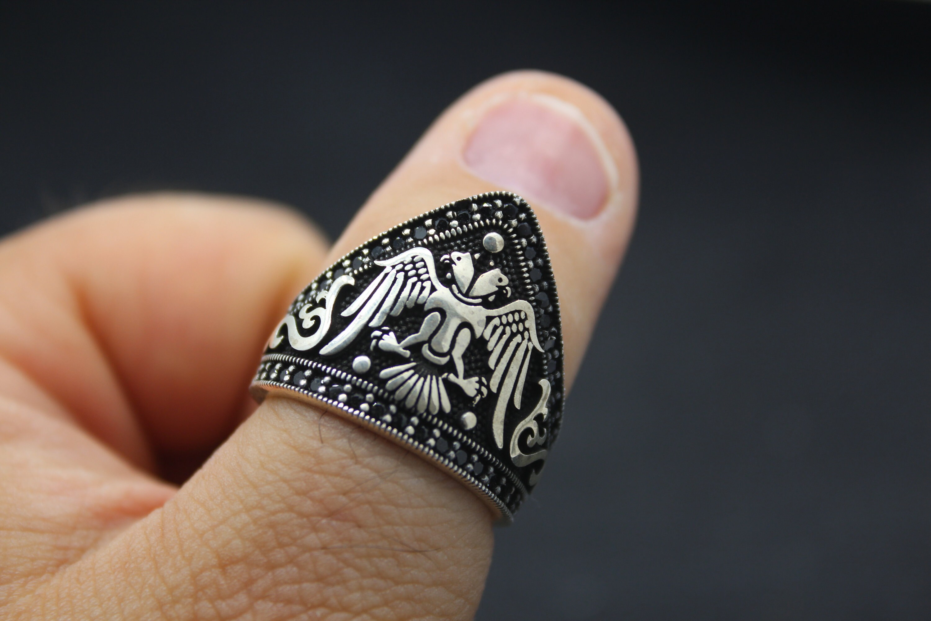 Men's Double Headed Eagle Archer Thumb Ring – Solid 925 Sterling Silver, Made In Turkey - View #5