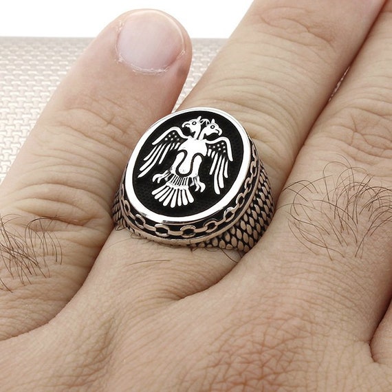Double Head Eagle Solid 925 Sterling Silver Men's Ring Handmade