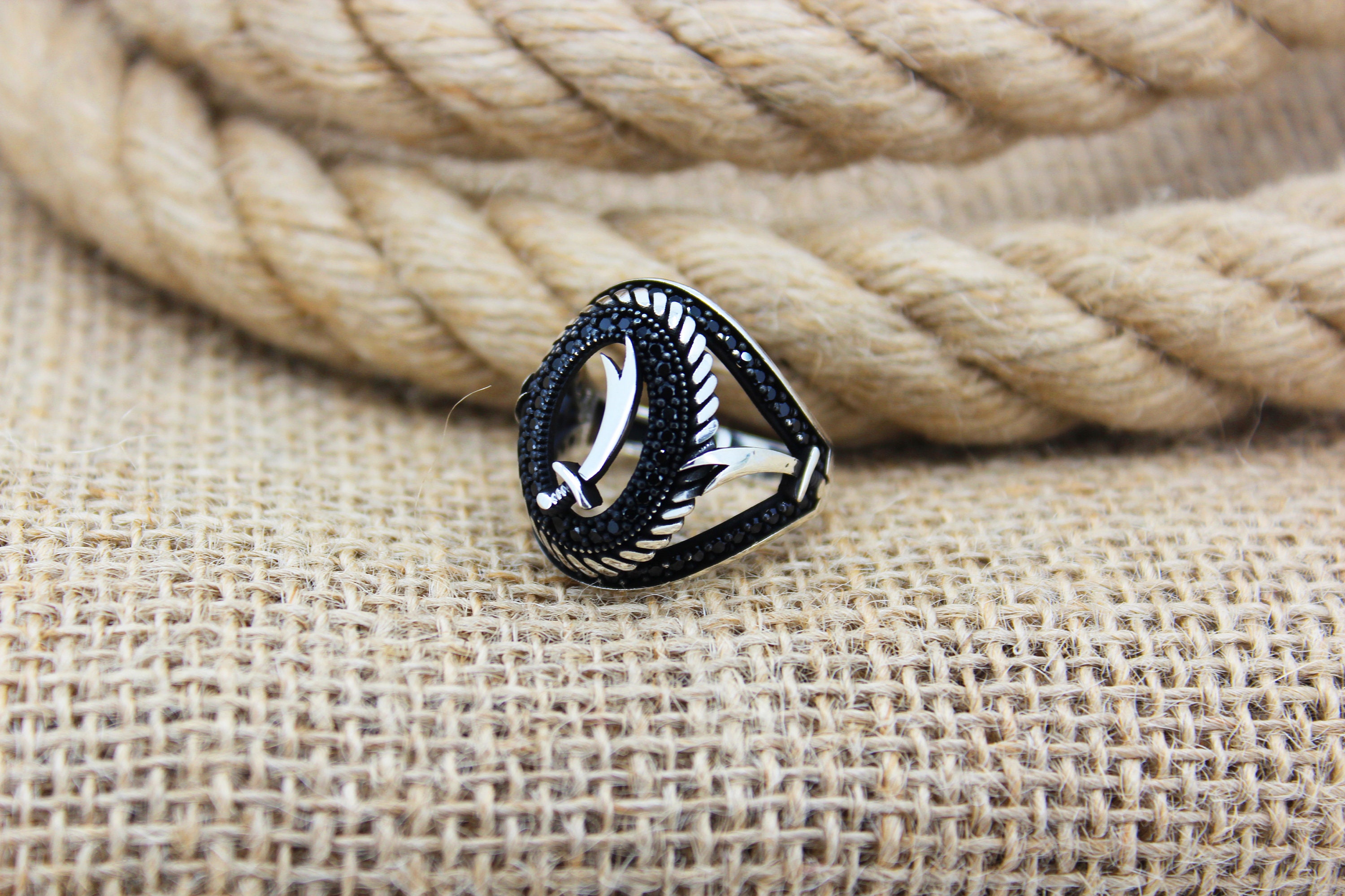 Zulfiqar Figure Black Micro Zircons Solid 925 Sterling Silver