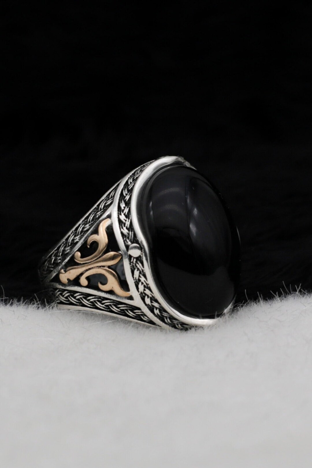 Onyx Oval Stone Solid 925 Sterling Silver Men's Ring Handmade