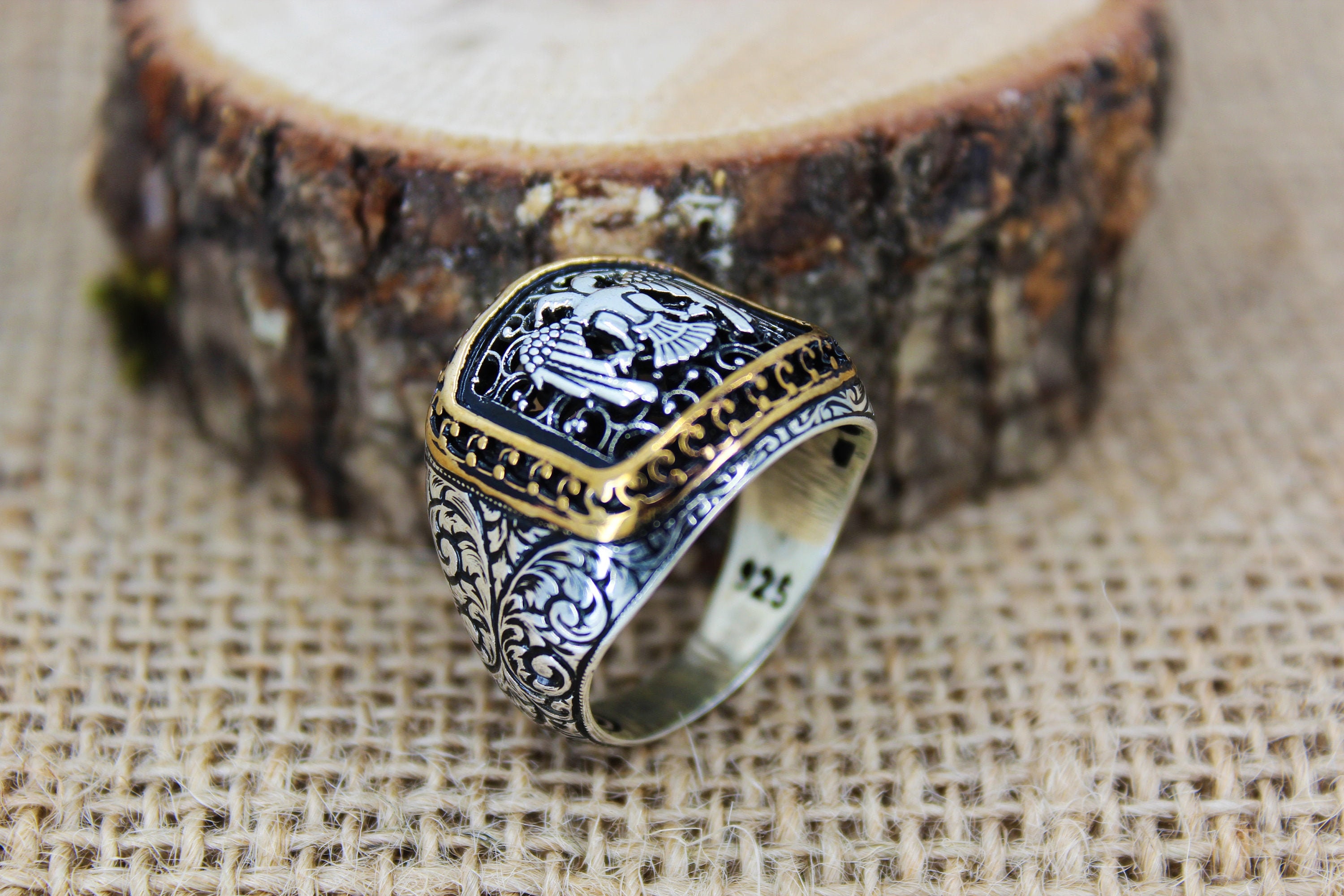 アクセサリー DUAL GATE RING silver925 Double Headed Eagle Solid 925 Sterling Silver Men's Ring Handmade