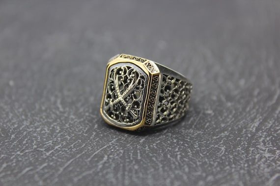 『SA RING 925 19』 Ali's Zulfiqar Sword Solid 925 Sterling Silver Men's Ring Sword