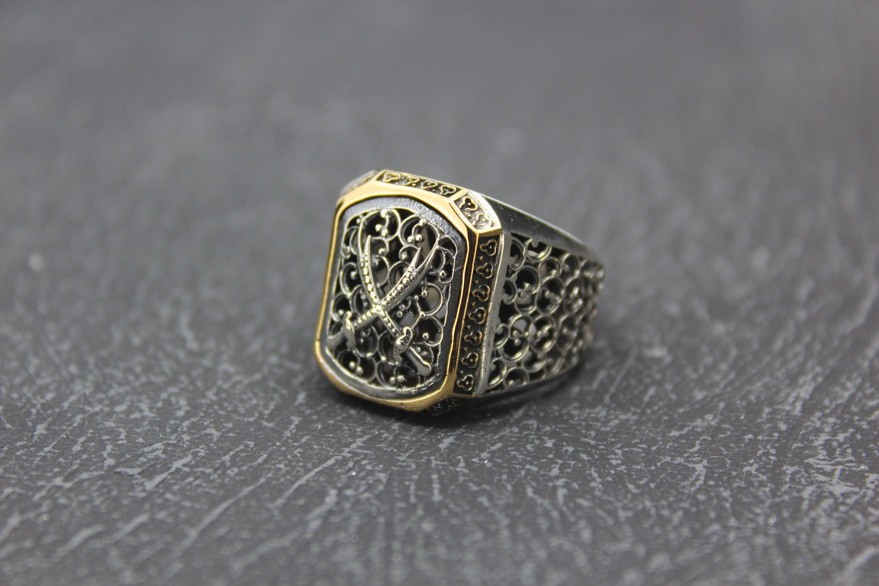 Ali's Zulfiqar Sword Solid 925 Sterling Silver Men's Ring Sword