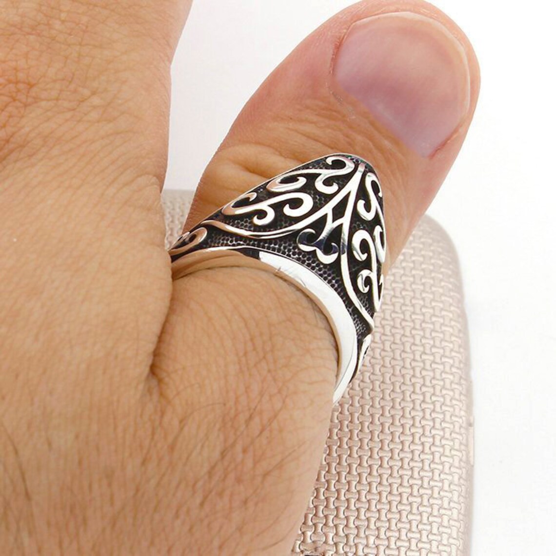 Solid 925 Sterling Silver Archer Thumb Ring - Ottoman Turkish Style Men's Ring, No Stone - View #13