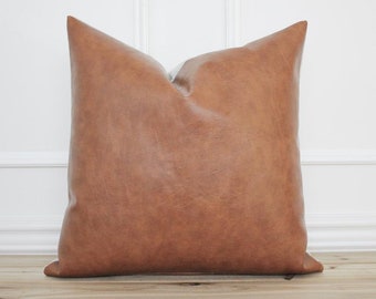 camel leather throw pillow