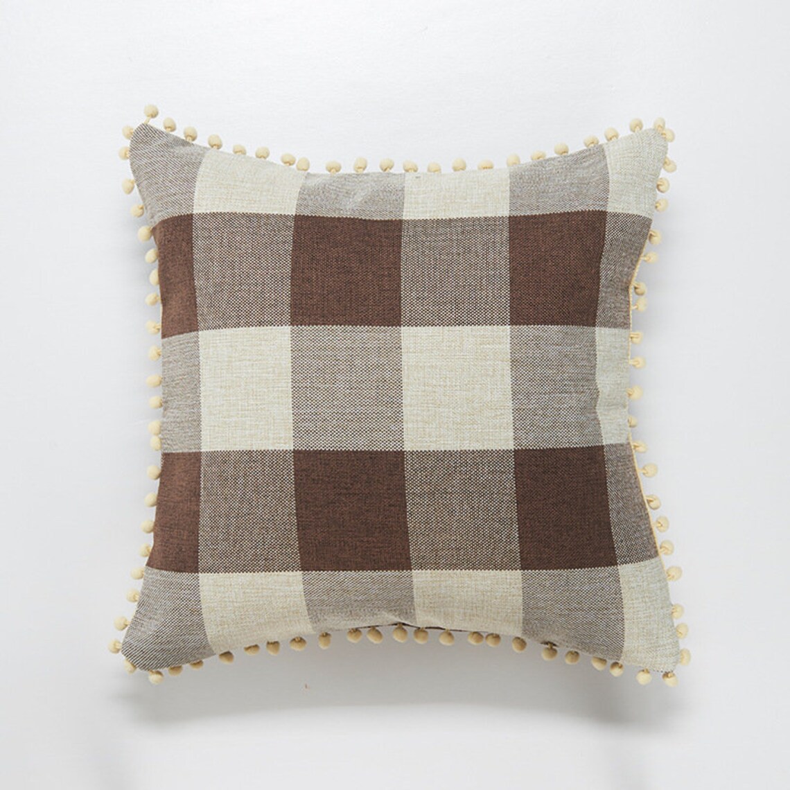 Linen Ball Border Pillowcase / Cotton Linen Plaid Pillowcase / Etsy