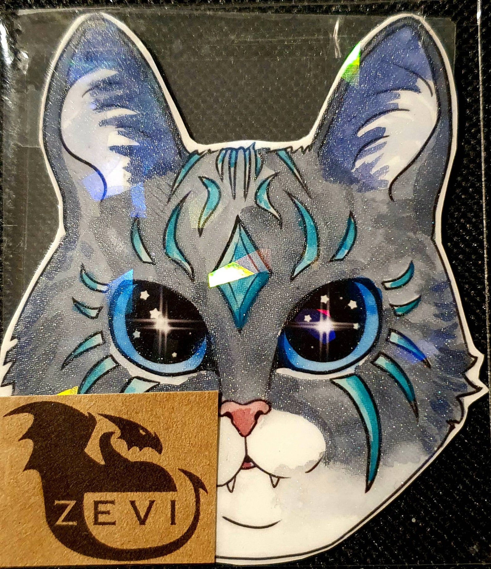 Holographic cat stickers hand colored Custom Etsy