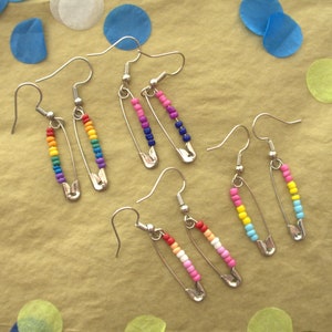 Pride Safety Pin Beaded Earrings | Asexual Bisexual Pansexual Lesbian Gay Transgender Non Binary Aromantic Gifts Merch Jewelry