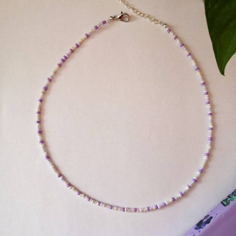 Angelcore Lilac Purple Bead Necklace Choker White Peral Crystal Lavender