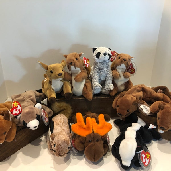 TY Beanie Baby Wildlife Animal Collection, Bandito, Sly, Whisper, Ringo, Nuts, Chipper, Chocolate, Stinky, Bucky