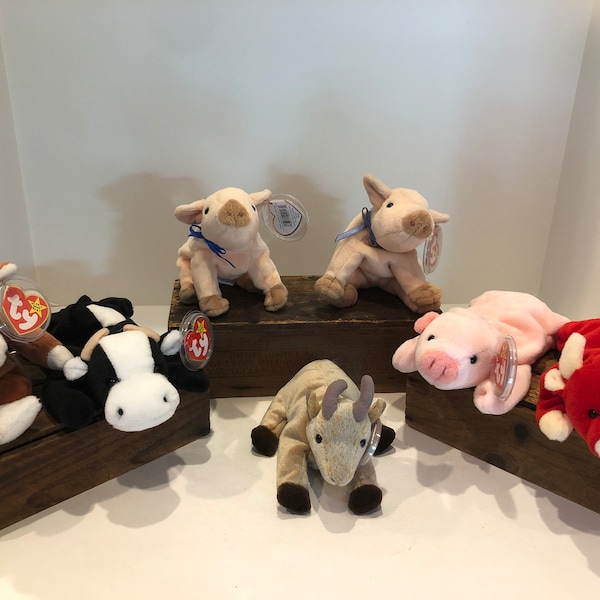 TY Beanie Baby Barnyard Animal Collection, Knuckles, Squealer, Bessie, Daisy, Snort, Goatee