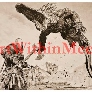God of War Ragnarok / A3 Original Ink and Pencil Drawing (fan art)