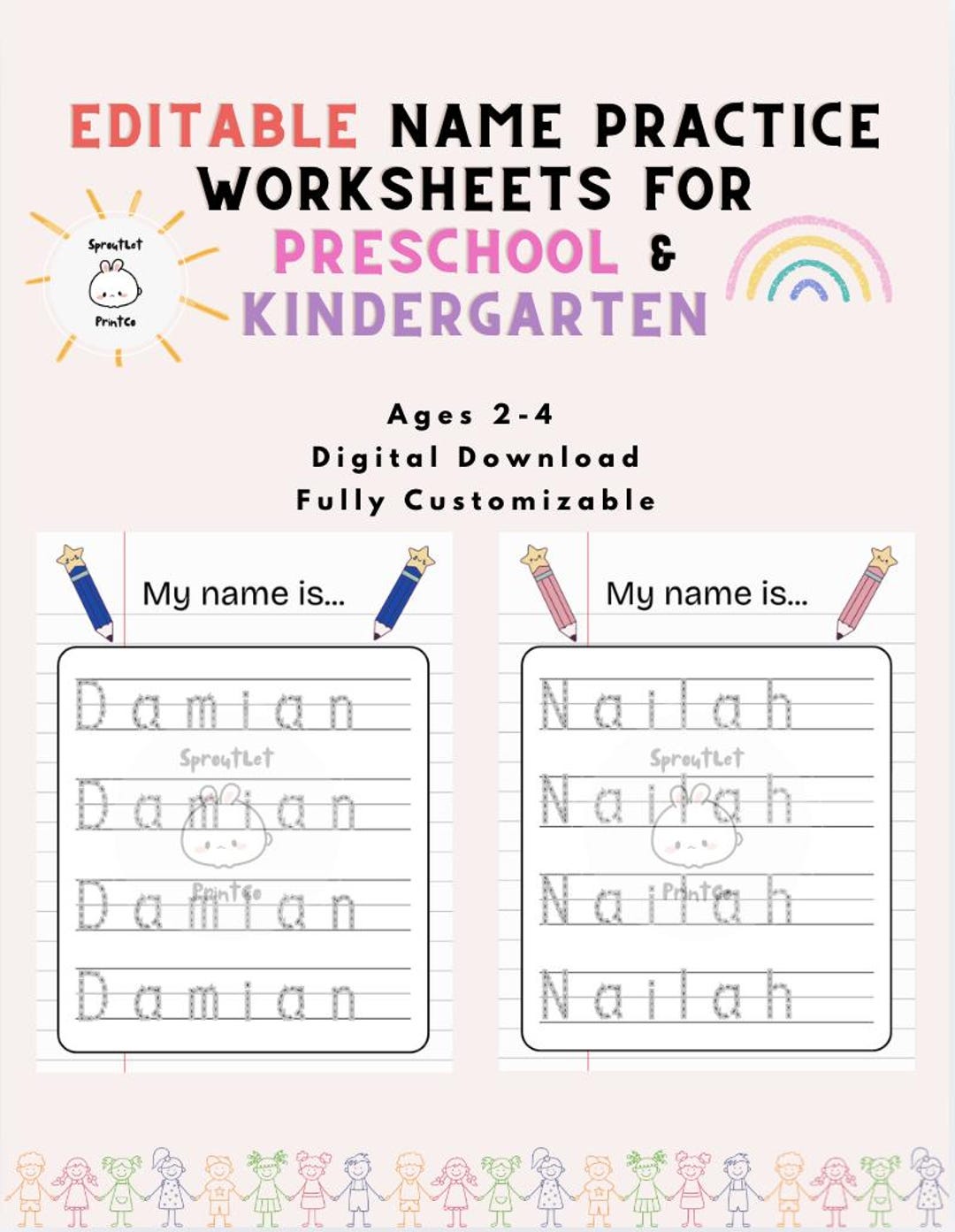 Editable Name Practice Worksheet for Preschool & Kindergarten - Etsy