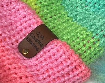 Leather hat tags W/Rivets, high quality synthetic leather tags, beanie tags, Vegan leather, hat tags