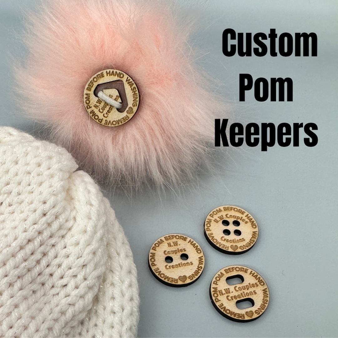 Set of 10 Removable Acrylic Pompom Buttons for Hats With Etched