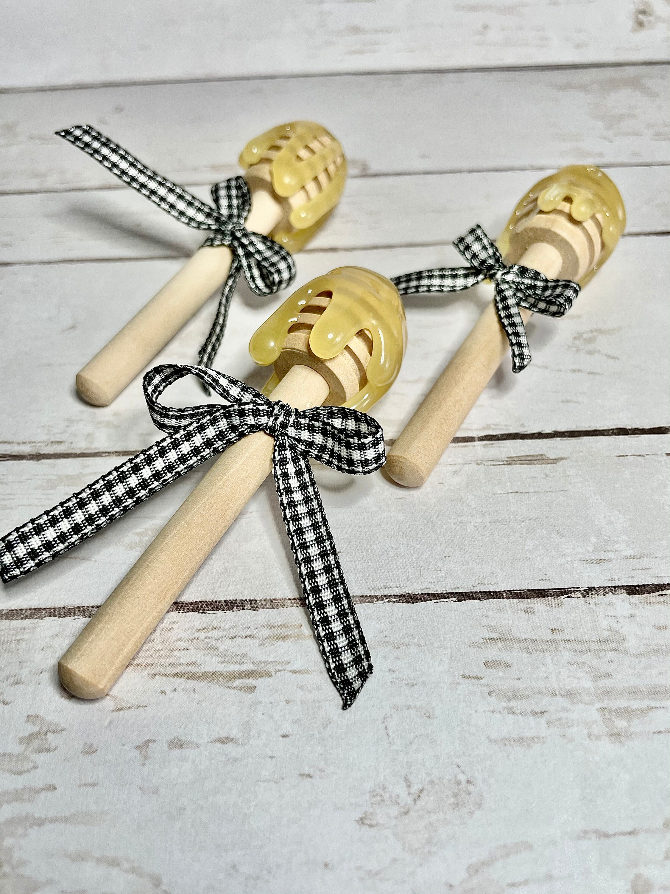 Set of 3 Sweet faux honey dipper sticks with bees Etsy