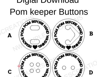 Digital file- Pom keeper Buttons, Pompom tags, Pom pom buttons