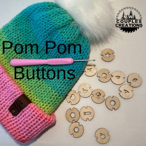 12pk Pompom buttons special shapes, acrylic pom Keeper, Pompom tag, pom buttons, Pom keeper, no sew button, dino, star, mushroom, snowflakes