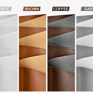 May include: Four swatches of fabric in different colors: white, brown, coffee, and gray. Each swatch is folded in a wave pattern.