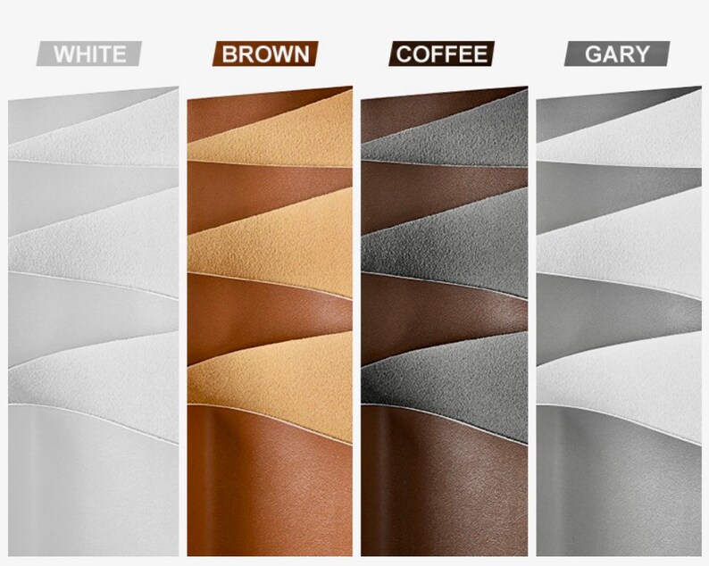 May include: Four swatches of fabric in different colors: white, brown, coffee, and gray. Each swatch is folded in a wave pattern.