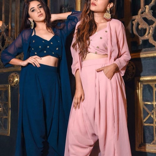 Crop Top With Dhoti Salwar Designer Indian Dress Indo Western Etsy