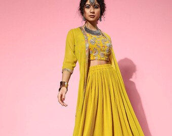 Block Printed Co-ord Top and Palazzo with Shrug