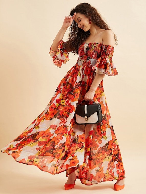 Alice + Olivia Moore Western Floral Tie Neck Layered Dress $440 Sz 0 XS |  eBay