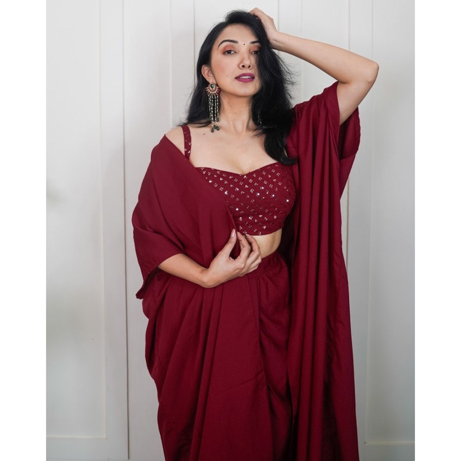 Women Sequin Crop Top With Dhoti Skirt and Long Jacket Indo Etsy