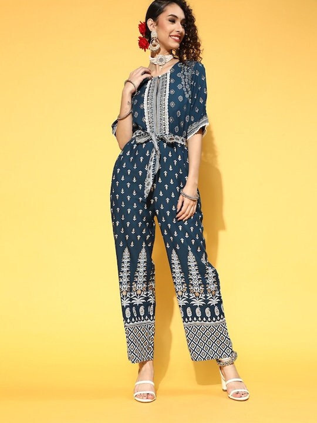 Designer Indian Block Printed Jumpsuit for Women, Indo Western Dress
